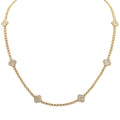 Elegant 5.90ct Diamond Floral Motif Necklace in 14k Yellow Gold by Vivid Diamonds, showcasing exquisite alternating pavé-set clover designs and shimmering diamond beads.