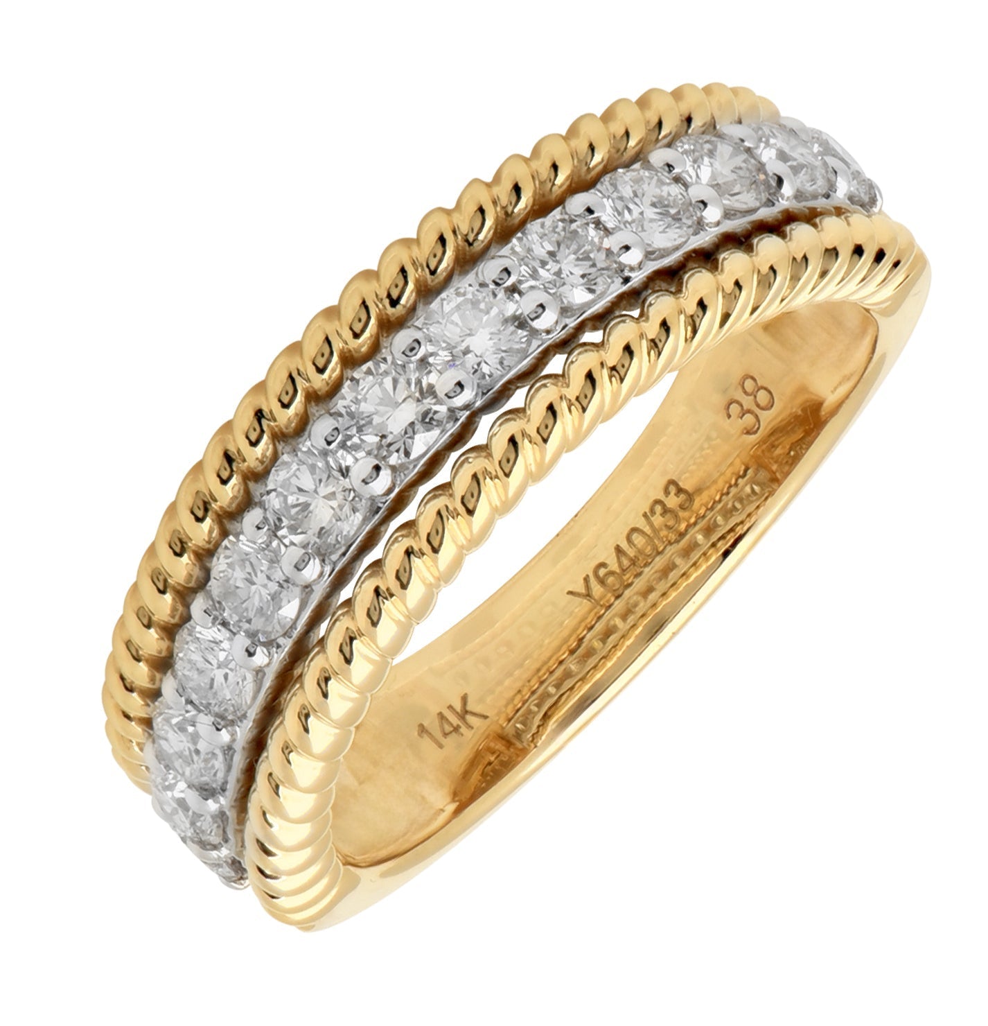 14K Gold Wedding Band with 13 Diamonds by Vivid Diamonds, featuring intricate detailing and a luxurious design, perfect for symbolizing love and commitment.