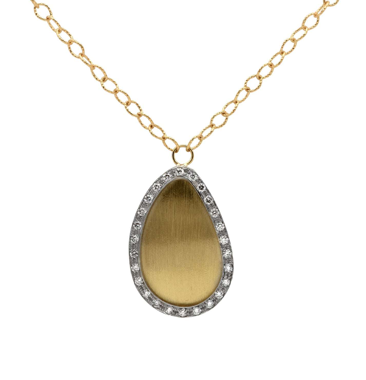 14k White and Yellow Gold Diamond Teardrop Pendant Necklace - V49413