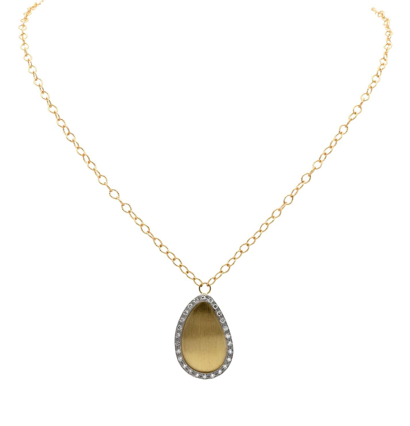 14k White and Yellow Gold Diamond Teardrop Pendant Necklace - V49413