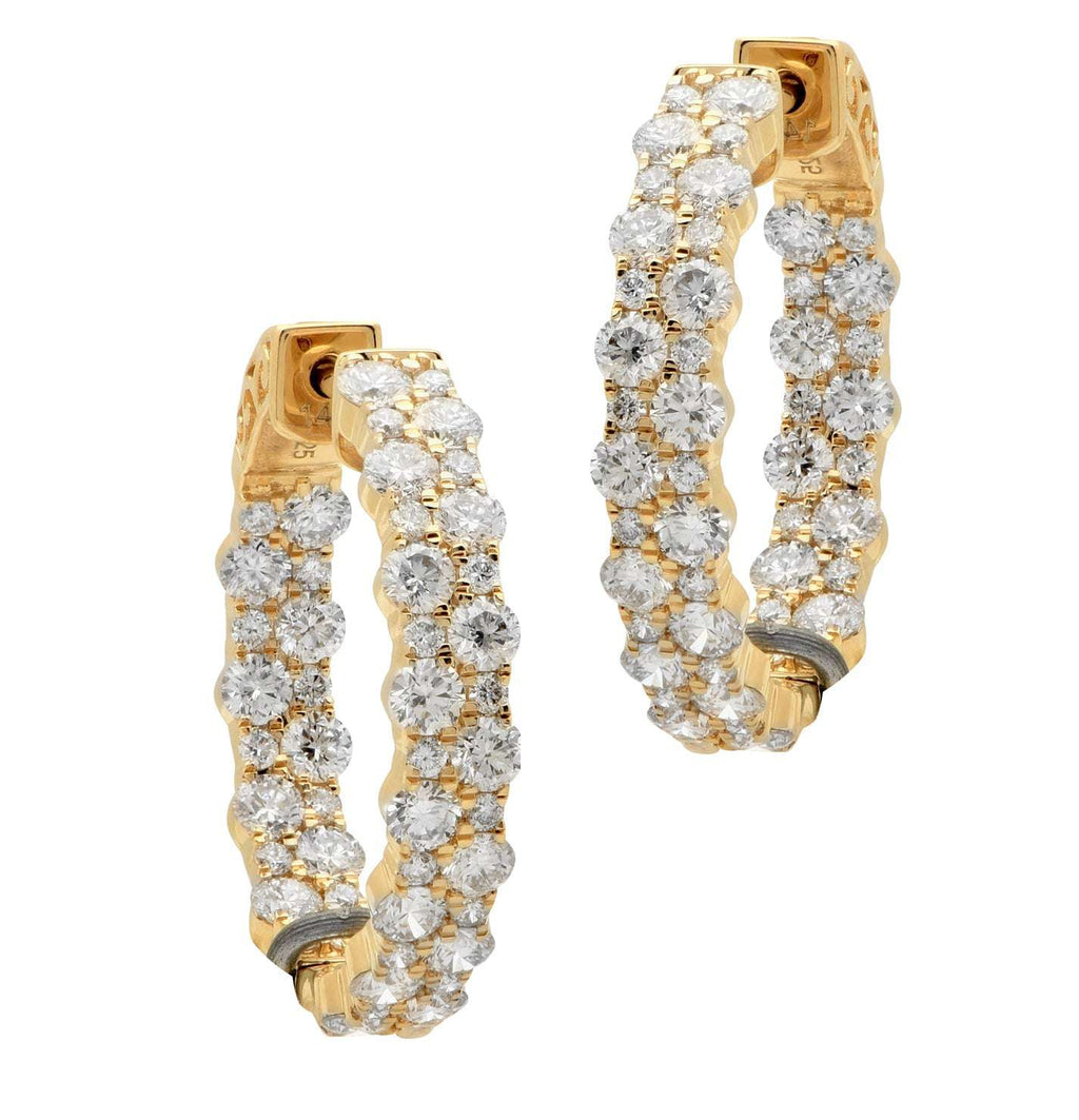 Exquisite 14K Yellow Gold Hoop Diamond Earrings by Vivid Diamonds, featuring 100 round brilliant diamonds totaling 3.4 carats, designed for elegance and sophistication.