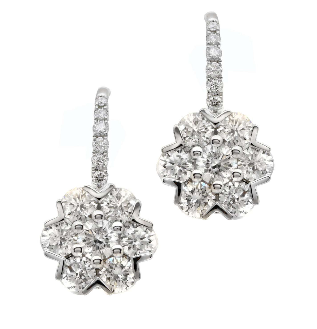 18k White Gold Diamond Dangle Flower Cluster Earrings – V49760