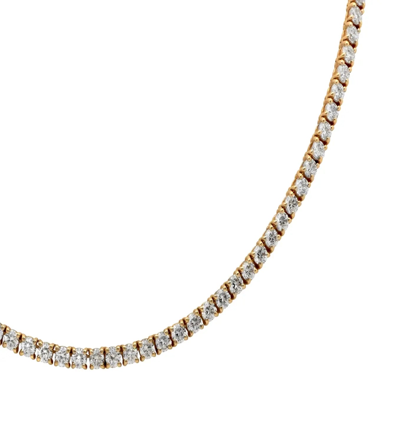 Close-up of the luxurious 14K yellow gold diamond necklace from Vivid Diamonds, adorned with 145 brilliant diamonds, highlighting its exquisite sparkle and craftsmanship.