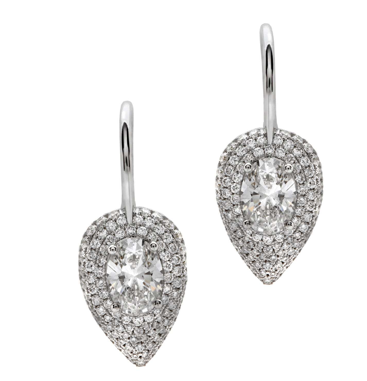 Elegant Oval Dangle Diamond Earrings in White Gold – V49835