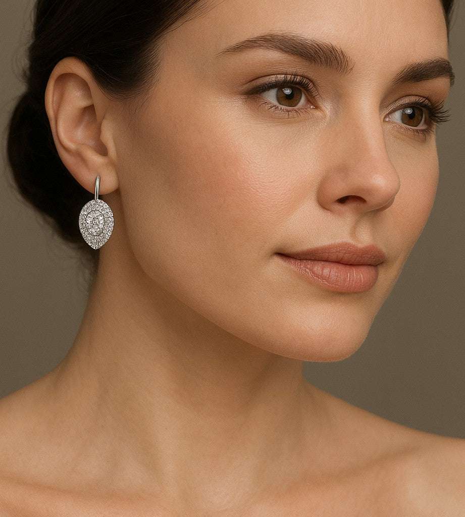 Elegant Oval Dangle Diamond Earrings in White Gold – V49835