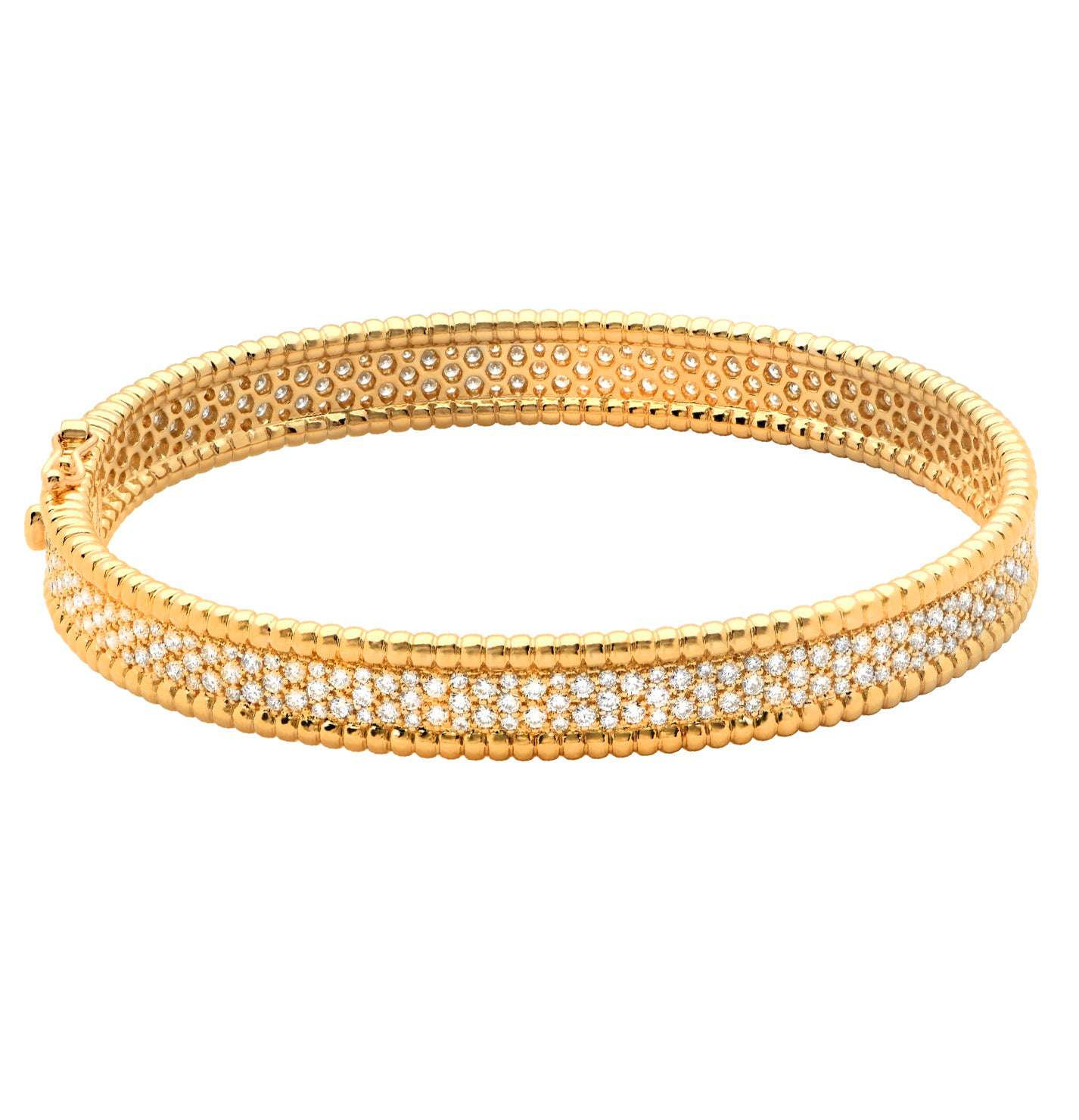 Luxury 18k Yellow Gold Bracelet with 293 Diamonds - 3.22 Carats displayed elegantly, highlighting its radiant diamonds and exquisite craftsmanship by Vivid Diamonds.