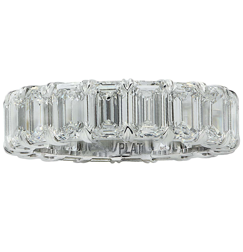 Top view of the 6.54 Carat Emerald Cut Diamond Eternity Band by Vivid Diamonds, highlighting the elegant design and brilliance of the emerald-cut diamonds in a refined platinum setting.