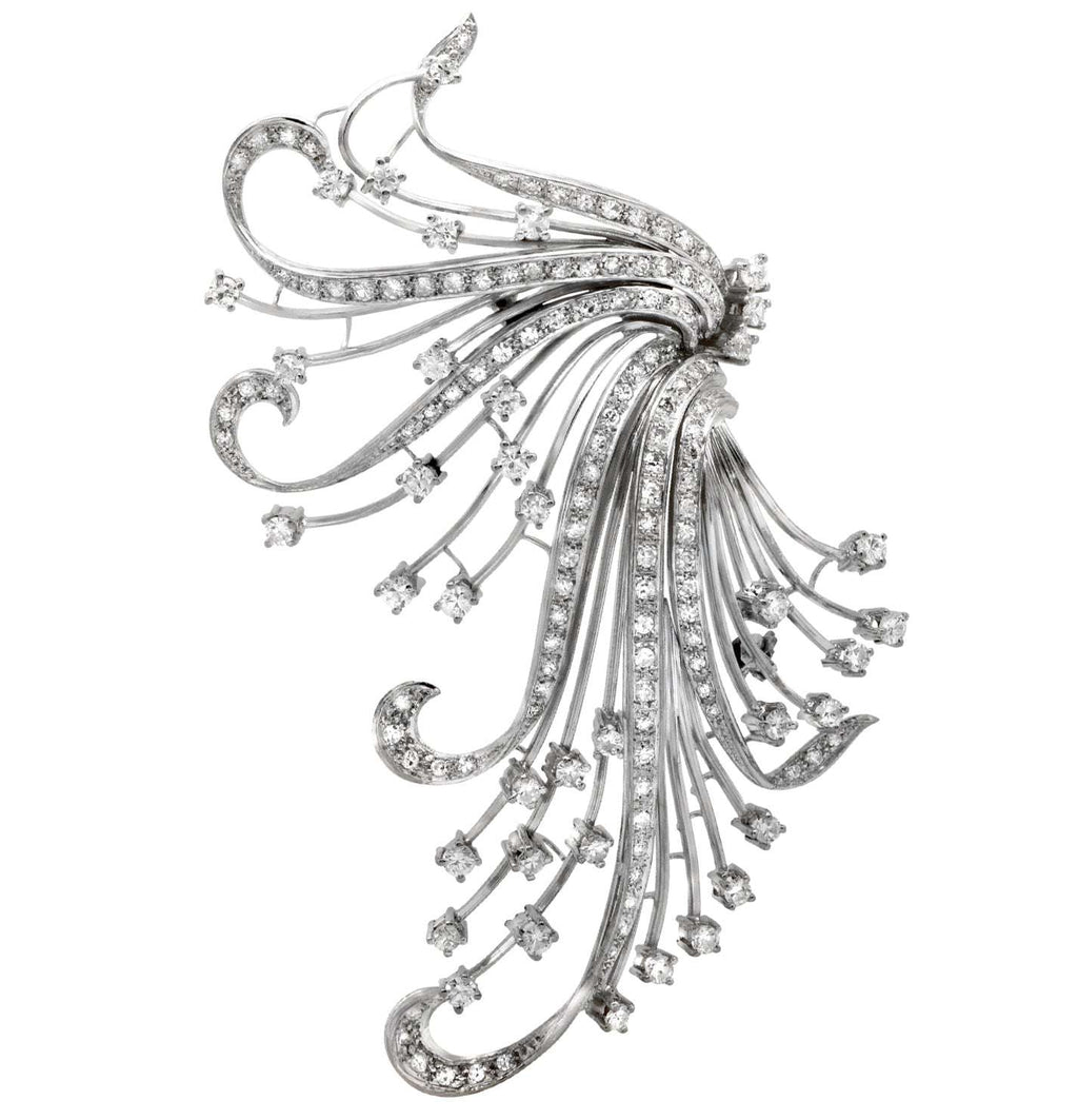 Exquisite 2.50ct Diamond Brooch in 18k White Gold by Vivid Diamonds – Showcasing a stunning cascading design with diamonds that sparkle in a graceful motion.