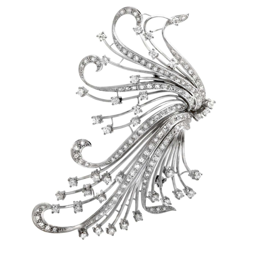 Exquisite 2.50ct Diamond Brooch in 18k White Gold by Vivid Diamonds – Elegant brooch featuring a flowing pattern of diamonds resembling natural beauty and artistry.