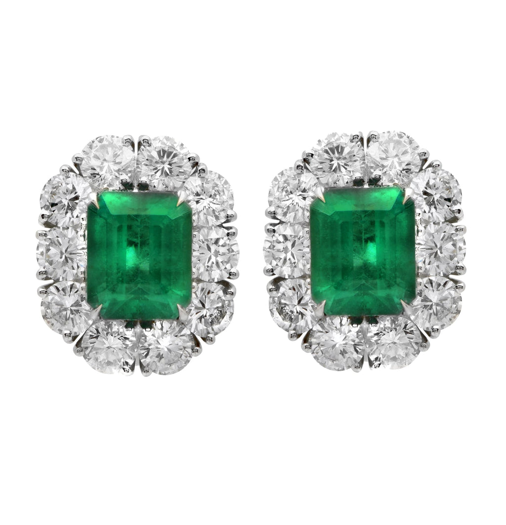Platinum 5.69ct Emerald & Diamond Earrings – V50548