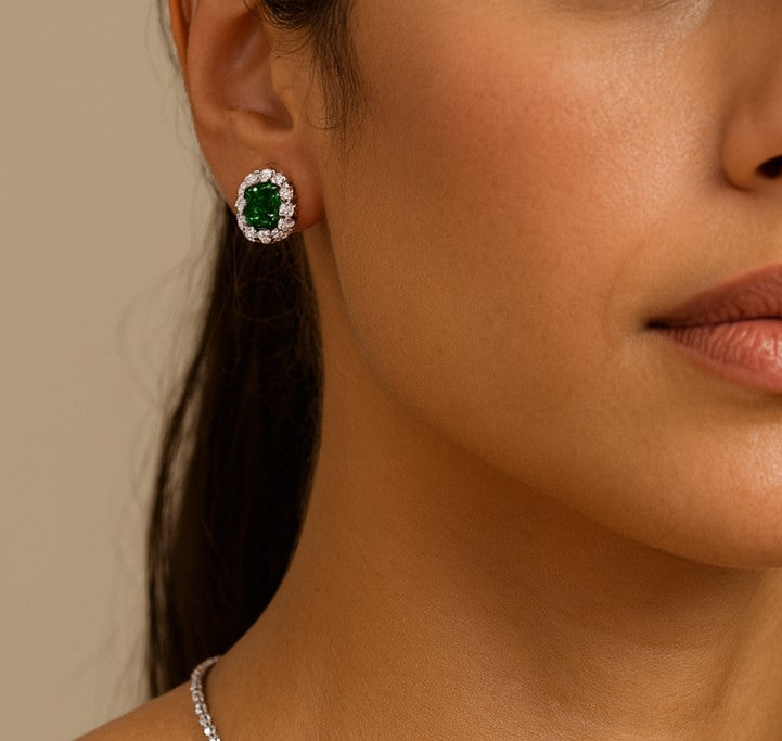 Platinum 5.69ct Emerald & Diamond Earrings – V50548