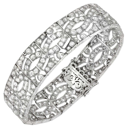 Elegant 11ct Platinum French-Style European Cut Diamond Bracelet by Vivid Diamonds, showcasing intricate design and sparkling diamonds.