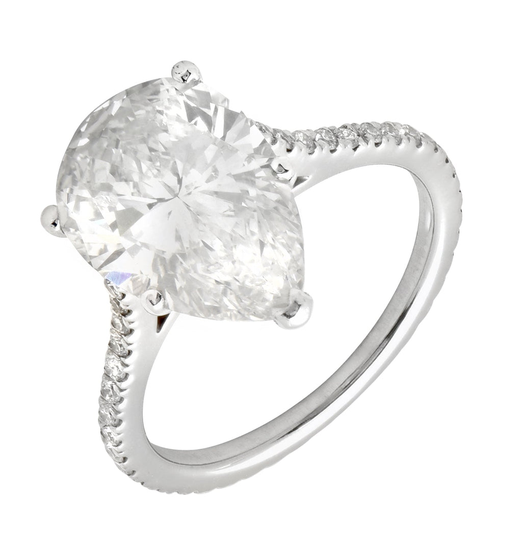 Exquisite 3.28ct Pear Shape Diamond Ring by Vivid Diamonds showcasing a sparkling, elongated teardrop diamond set in a polished band with delicate accents.
