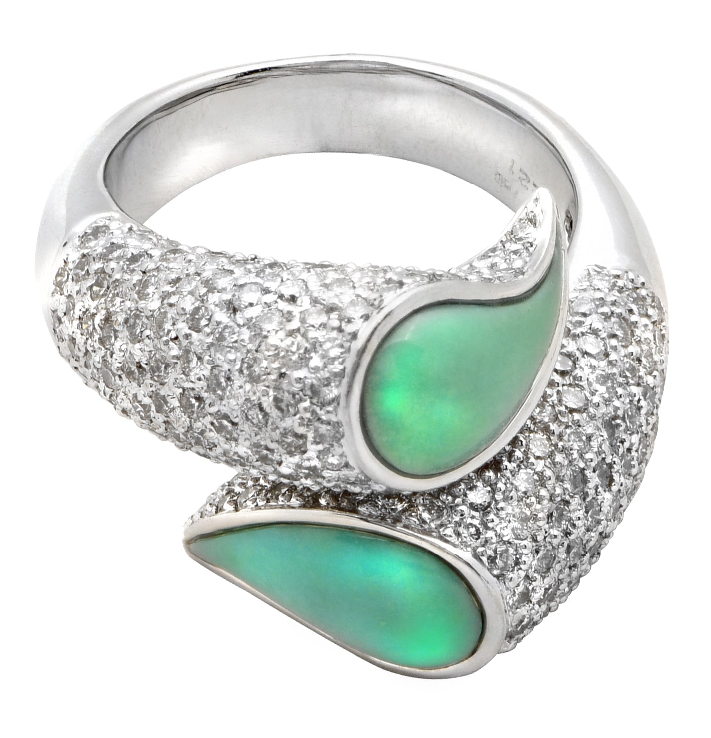 14k White Gold Diamond and Turquoise Bypass Ring – V50613