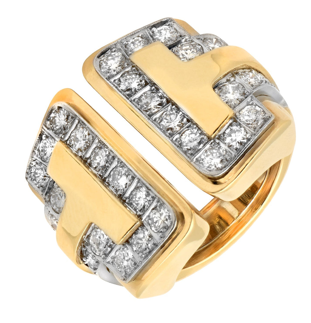 Luxurious 18 Karat Yellow Gold 3ct Diamond Ring by Vivid Diamonds, featuring a stunning design with 40 round brilliant diamonds set in a polished gold band, embodying elegance and opulence.