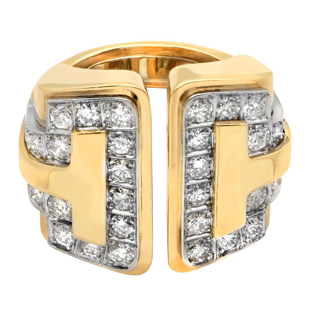 Elegant 18 Karat Yellow Gold 3ct Diamond Ring by Vivid Diamonds, showcasing a bold structure adorned with sparkling round brilliant diamonds, perfect for sophisticated jewelry collections.