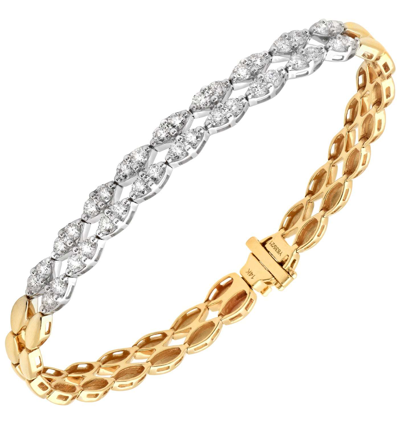 Elegant Two-Tone 2.40 Carat Diamond Bracelet in White & Yellow Gold by Vivid Diamonds, showcasing a stunning design with 36 round brilliant-cut diamonds set in a luxurious two-tone gold setting.