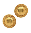 Lalounis 18 Karat Yellow Gold Circle Dome Stud Earrings - V50619 by Vivid Diamonds, showcasing a luxurious hammered gold texture and an elegant domed design, perfect for statement jewelry lovers.