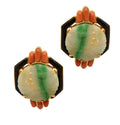 Stunning 18K Yellow Gold Coral, Jade & Onyx Earrings featuring vibrant coral accents and carved green jade medallions, elegantly framed in luminous yellow gold, available exclusively at Vivid Diamonds.