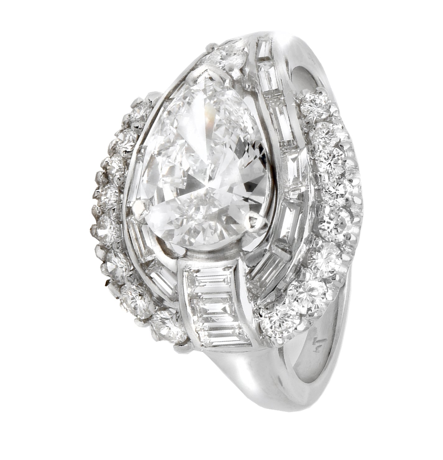 Exquisite 1.27ct Platinum Pear Cut Diamond Engagement Ring with VS1 Clarity and E Color, highlighting the graceful teardrop silhouette and intricate diamond halo, perfect for symbolizing eternal love.