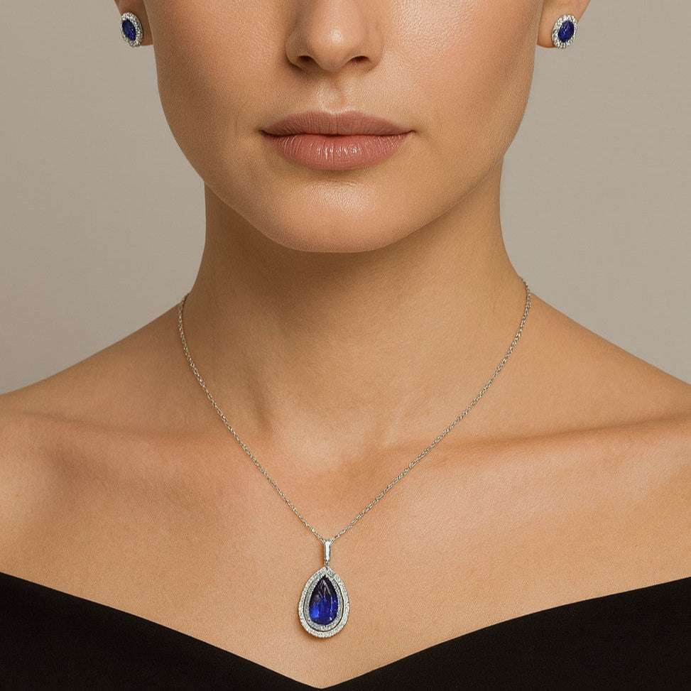 Oval Tanzanite & Diamond Pendant Necklace – V50911