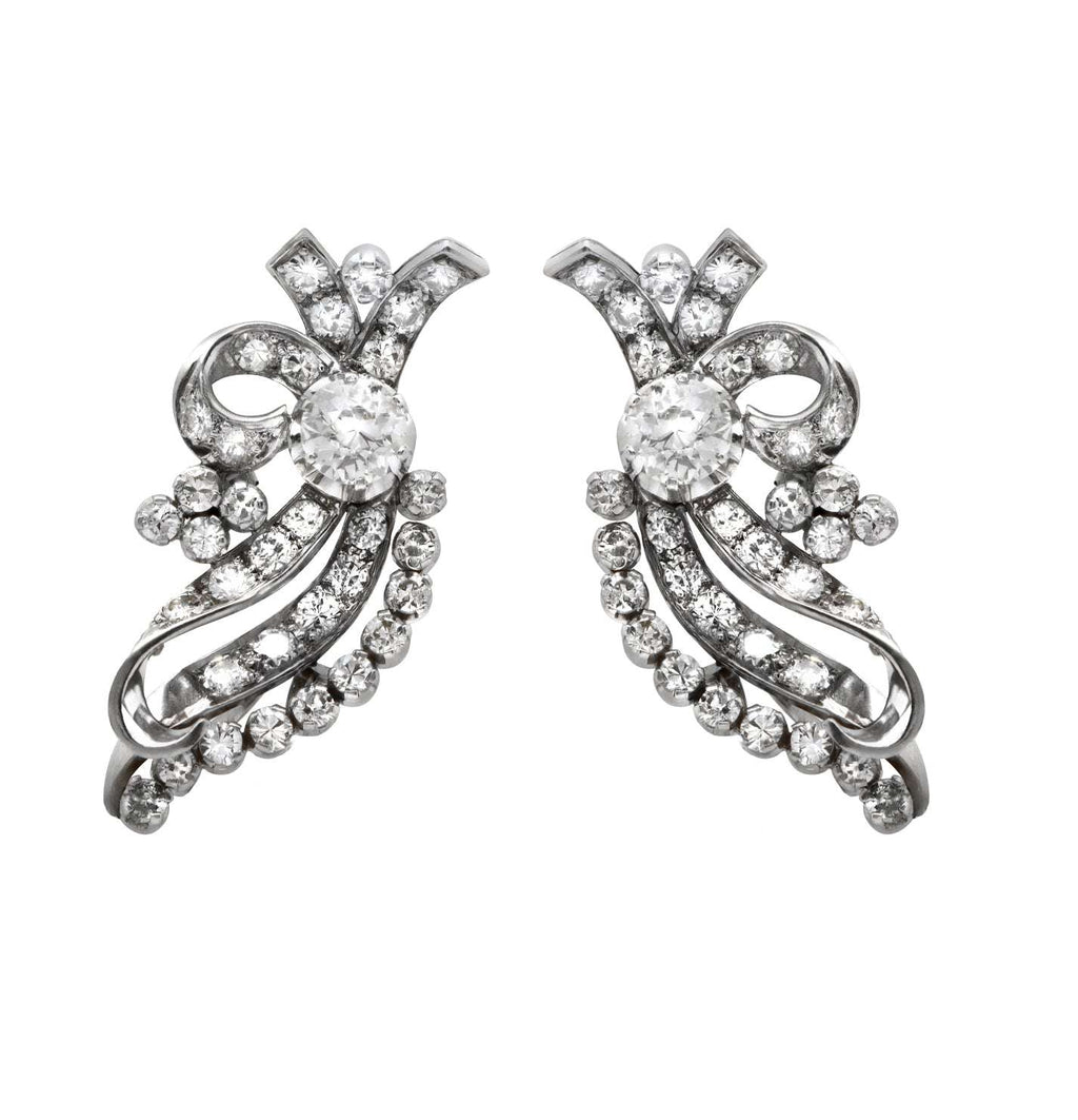 Platinum & Diamond Euro Cut Earrings - V39381-1