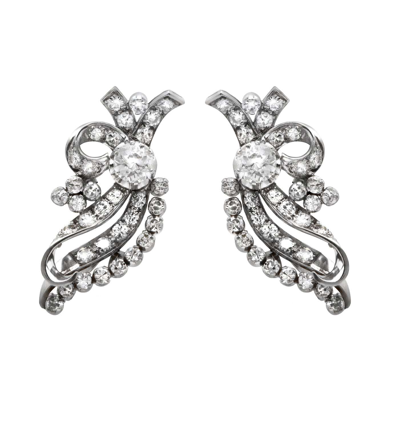Platinum & Diamond Euro Cut Earrings - V39381-1