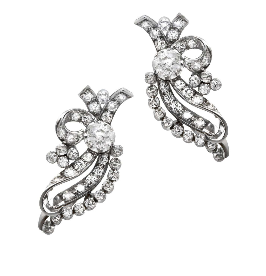 Platinum & Diamond Euro Cut Earrings - V39381-1