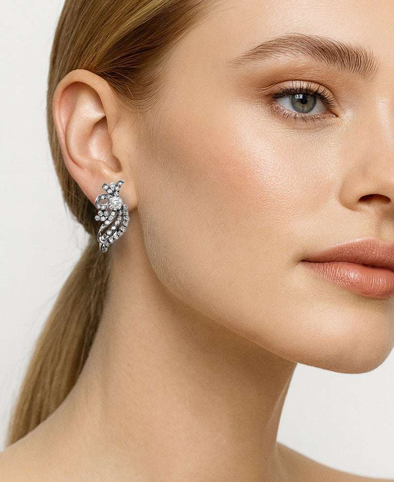 Platinum & Diamond Euro Cut Earrings - V39381-1