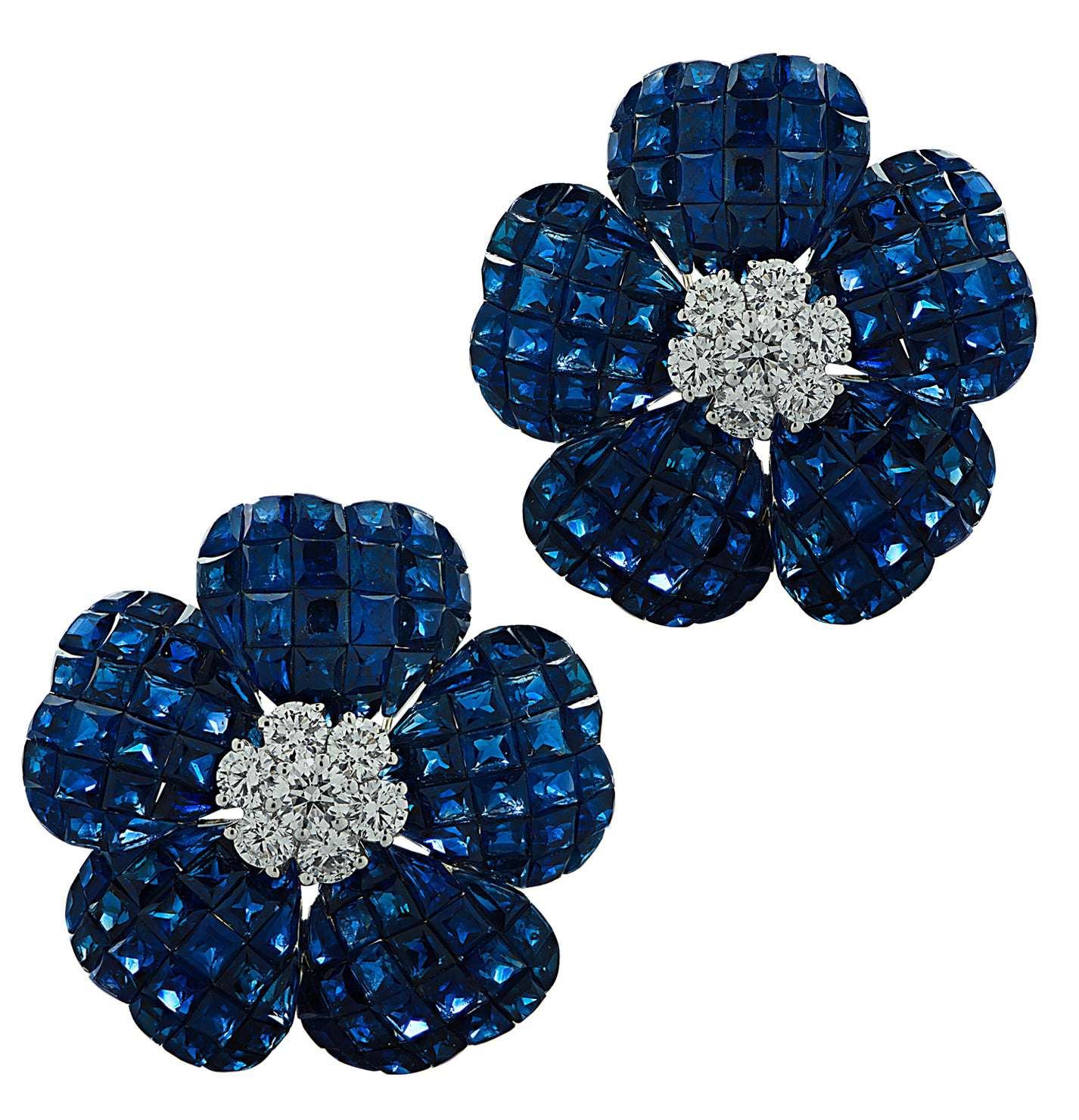 Sapphire And Diamond Flower Earrings -V31974-1