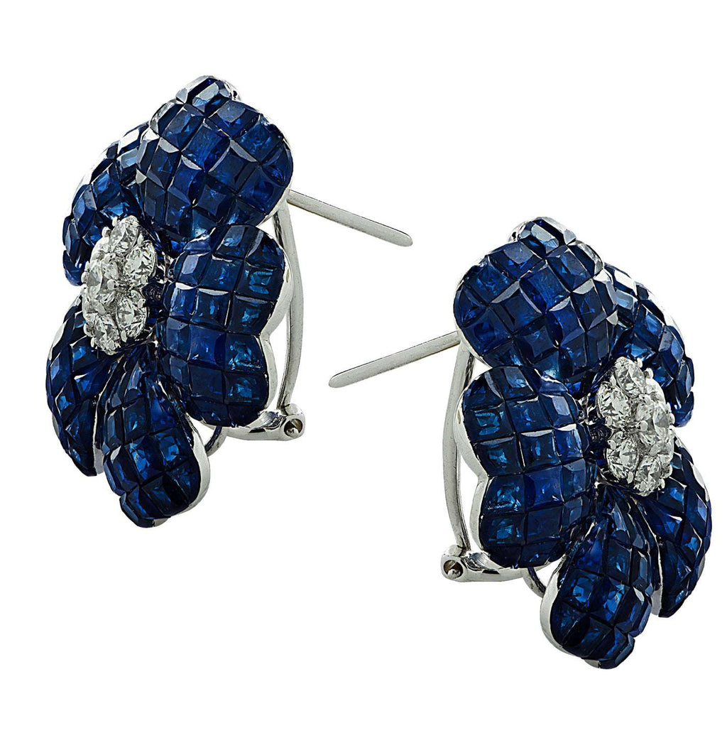 Sapphire And Diamond Flower Earrings -V31974-1