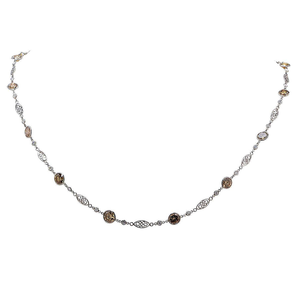 Gorgeous 19.26 Cts. Fancy Color Diamond Platinum Necklace -V3810-1