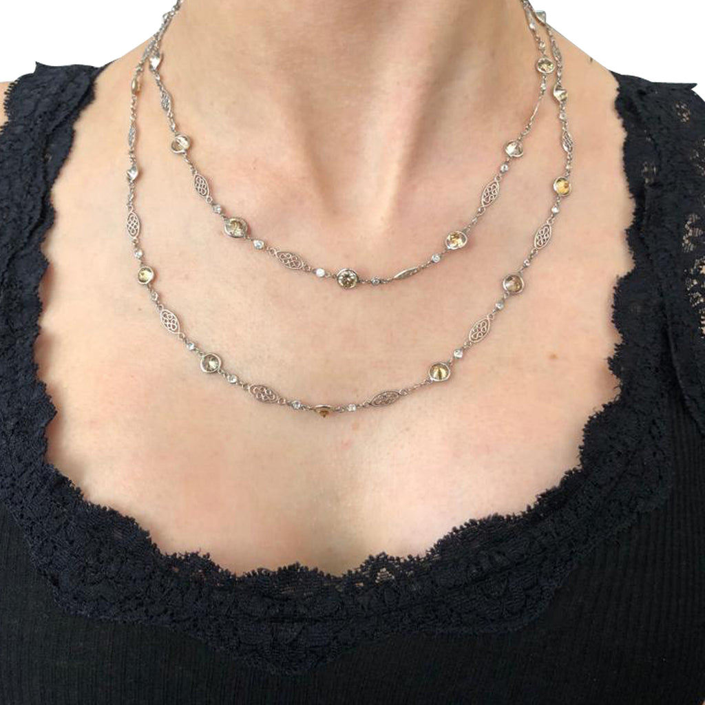 Gorgeous 19.26 Cts. Fancy Color Diamond Platinum Necklace -V3810-1