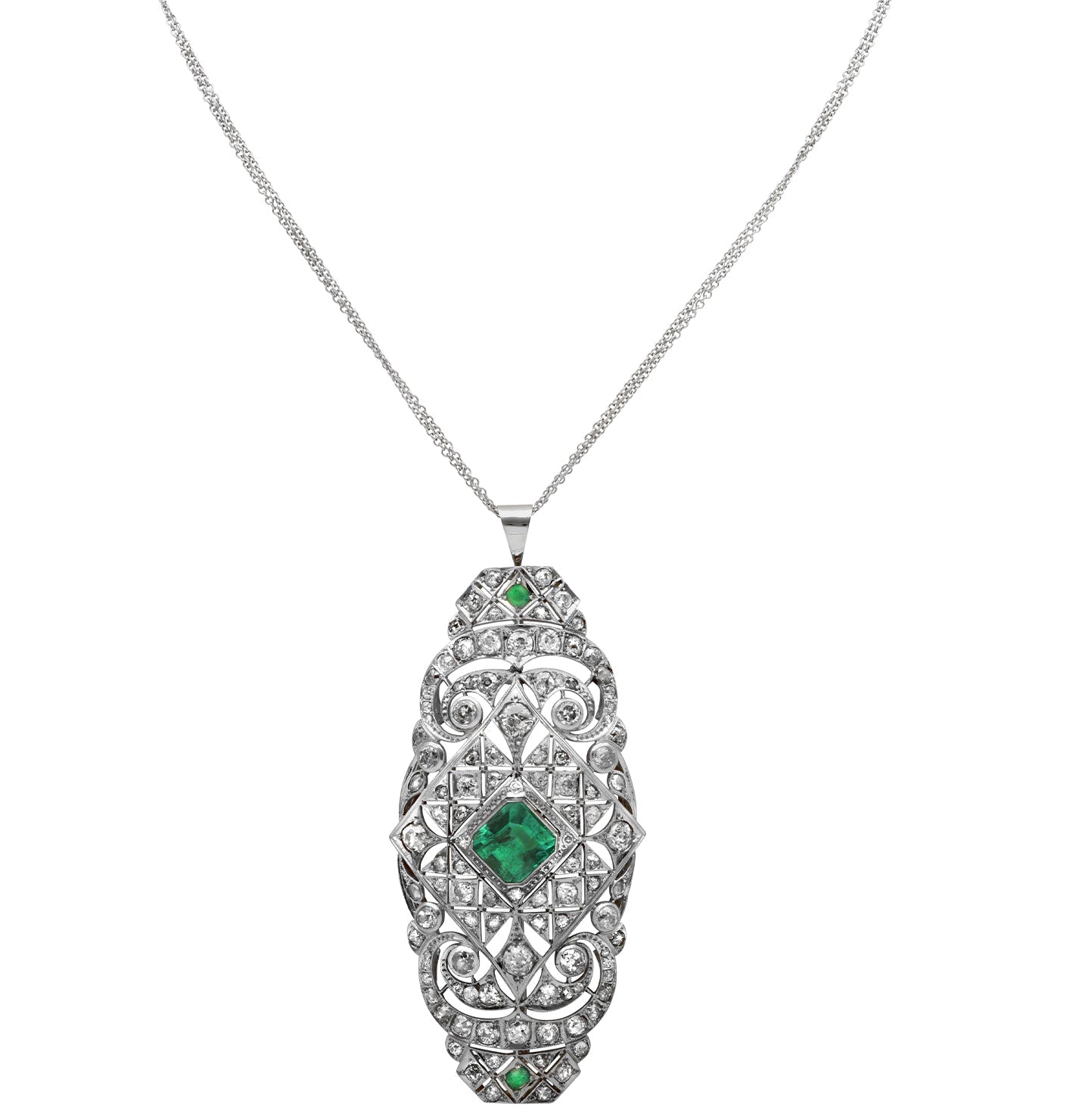 Emerald & Diamond Filigree Necklace in 18k White & Yellow Gold by VIVID – V49636-1