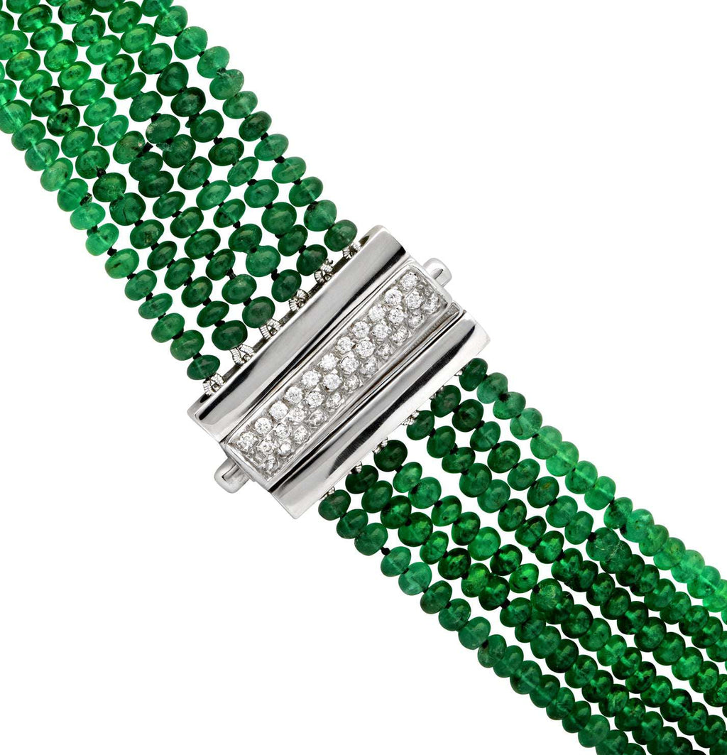 Emerald Bead Necklace with Platinum Diamond Clasp – V49744-1