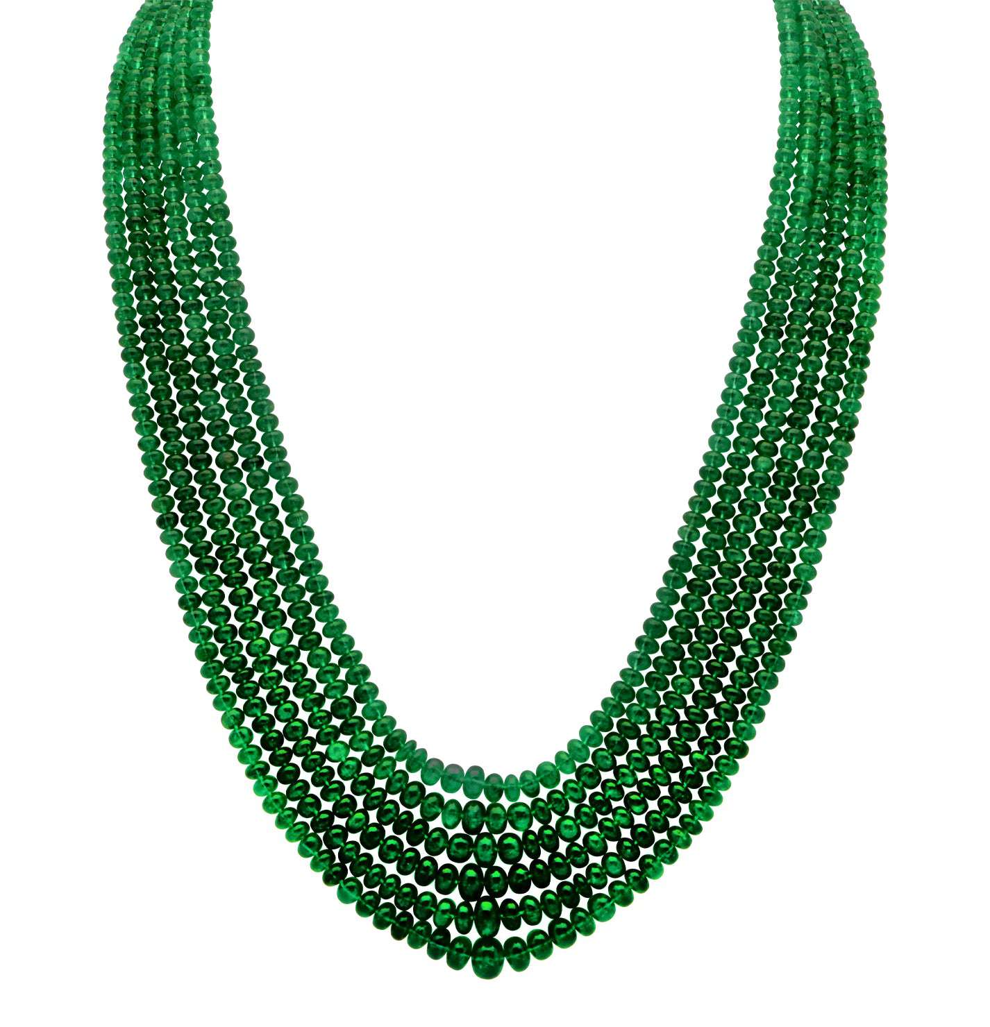 Emerald Bead Necklace with Platinum Diamond Clasp – V49744-1