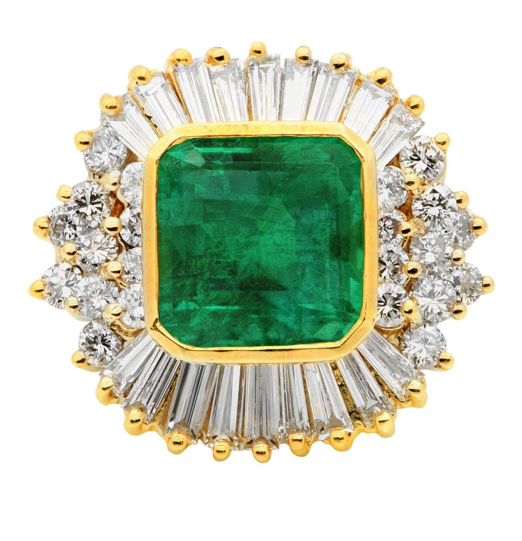 Colombian Emerald & Diamond Cocktail Ring in 18K Yellow Gold – 4.75ct Emerald, 1.50ct Diamonds – V48941-1