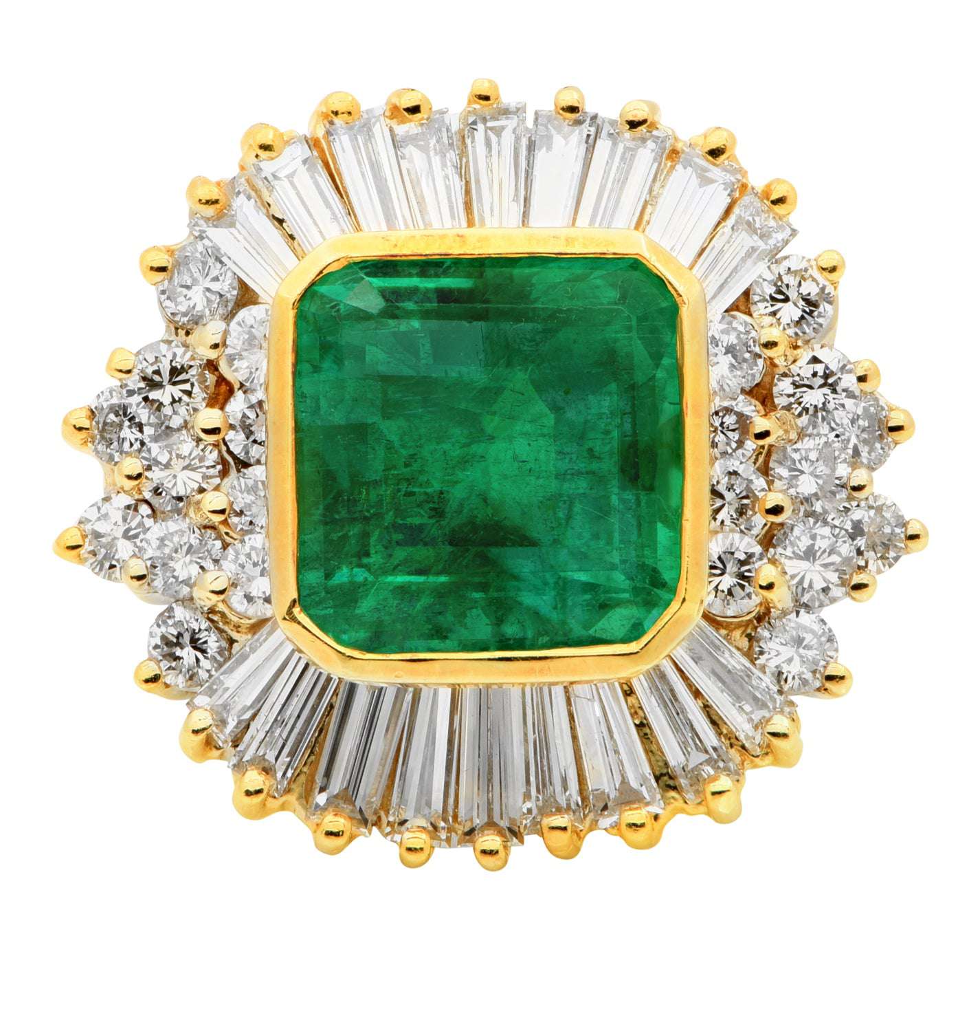 Colombian Emerald & Diamond Cocktail Ring in 18K Yellow Gold – 4.75ct Emerald, 1.50ct Diamonds – V48941-1