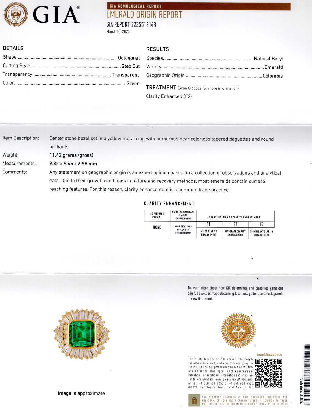 Colombian Emerald & Diamond Cocktail Ring in 18K Yellow Gold – 4.75ct Emerald, 1.50ct Diamonds – V48941-1