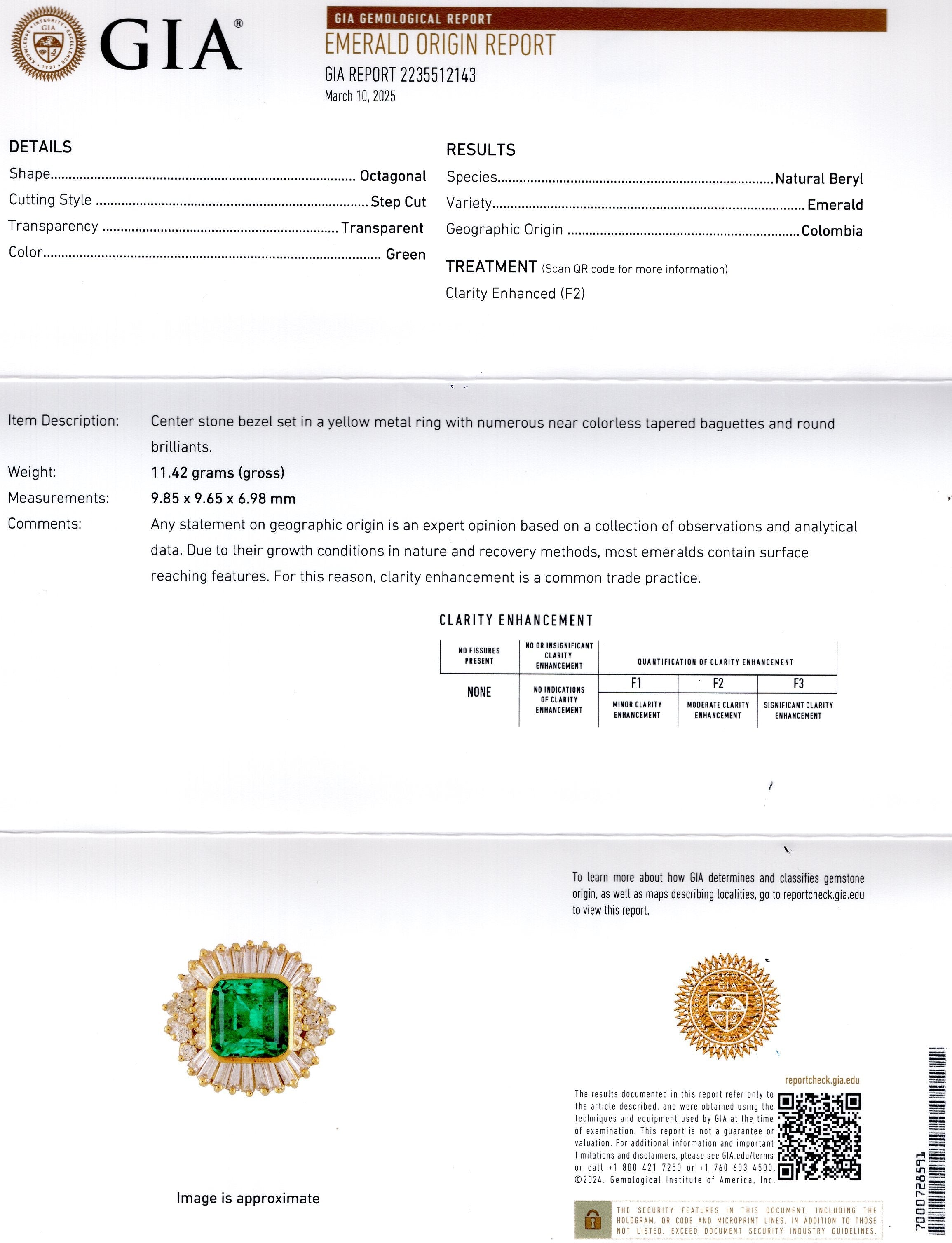 Colombian Emerald & Diamond Cocktail Ring in 18K Yellow Gold – 4.75ct Emerald, 1.50ct Diamonds – V48941-1