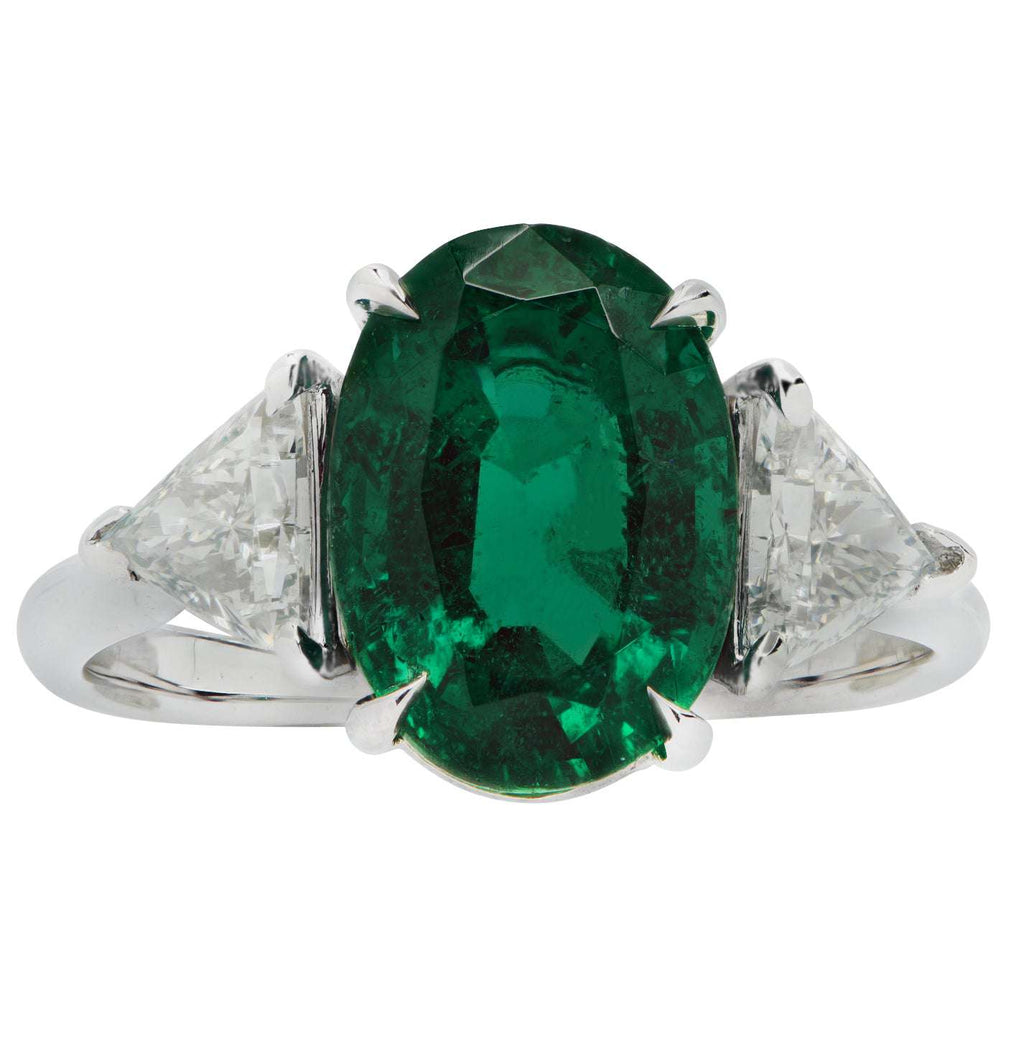 Vivid Diamonds AGL Certified 3.16 Carat Zambian Emerald & Diamond Ring -V42736-1