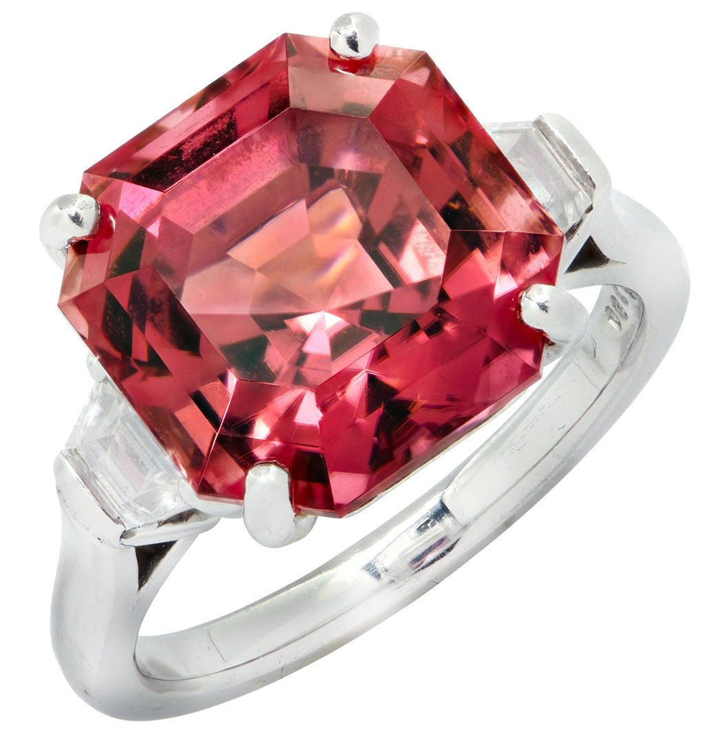 Oscar Heyman 9.8 Carat Ascher Cut Rubelite & Diamond Ring - V46405-1
