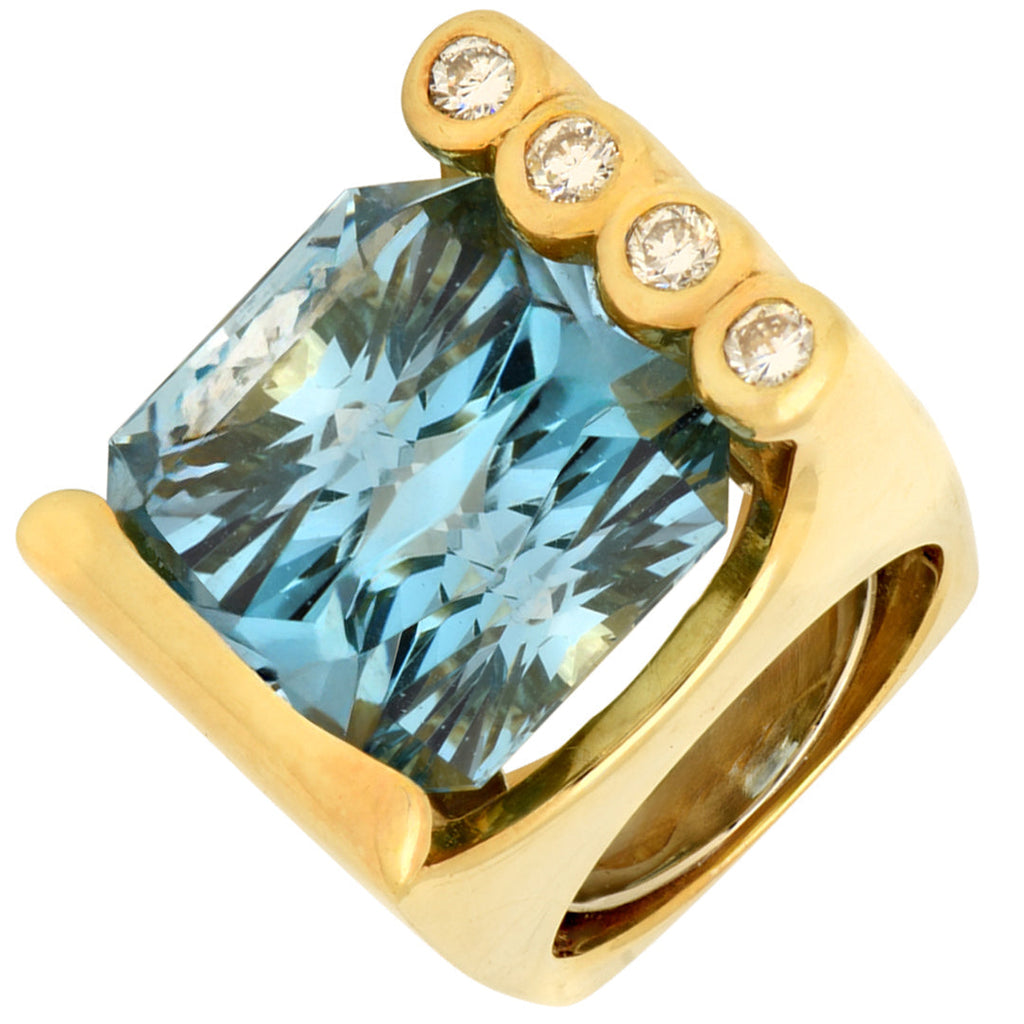 22ct Rectangular Modified Brilliant Cut Aquamarine Ring -V51225