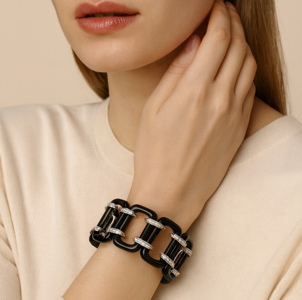 Black Onyx White Gold Bracelet -V51226