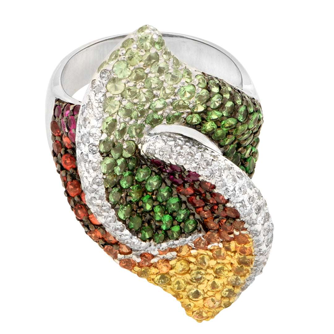 14k White Gold Color Gemstone Ring -V51234