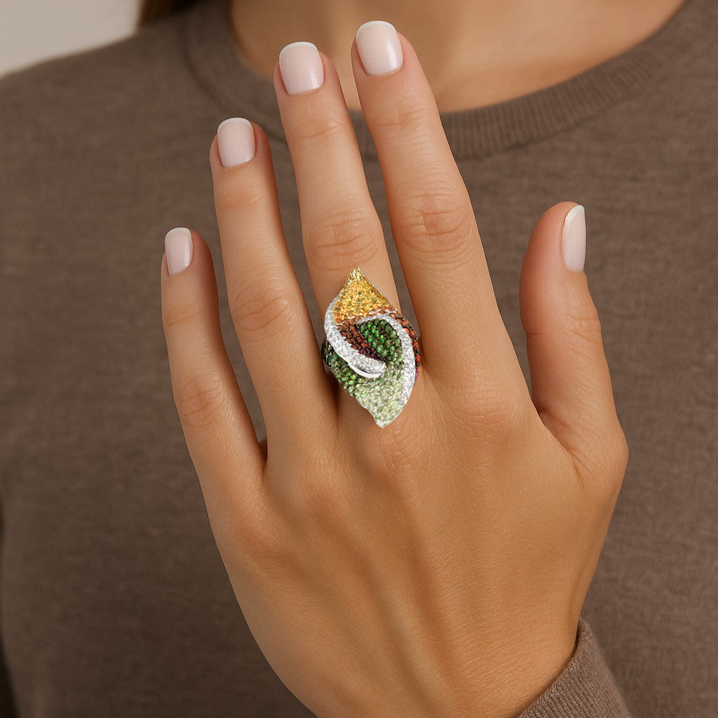 14k White Gold Color Gemstone Ring -V51234