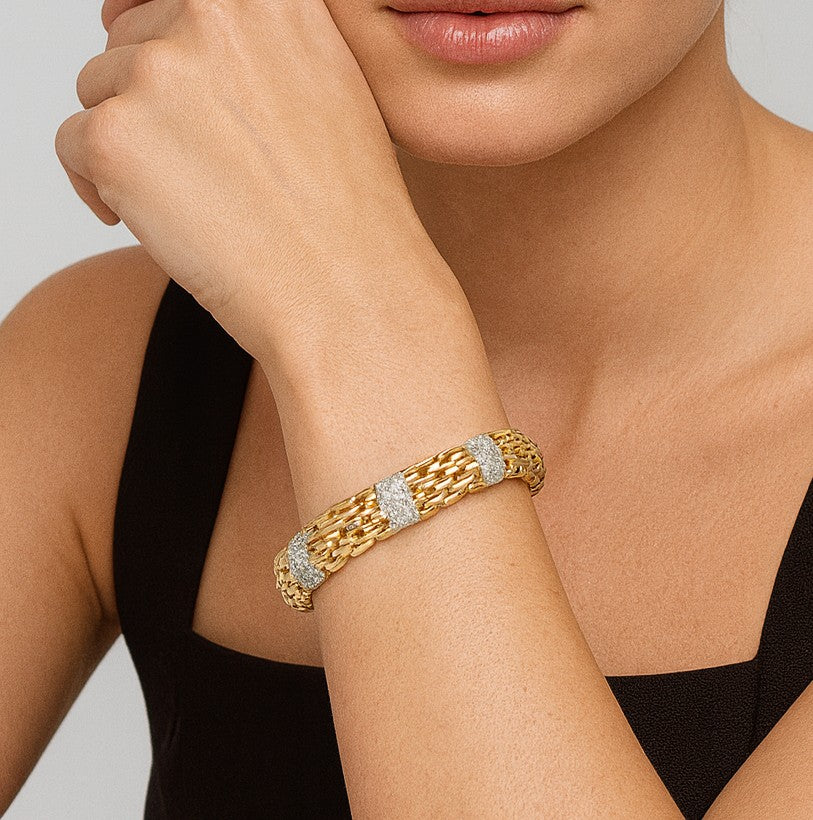 18k Yellow & White Gold Diamond Link Bracelet with 2.00ct Round Brilliants - Vivid Elegance